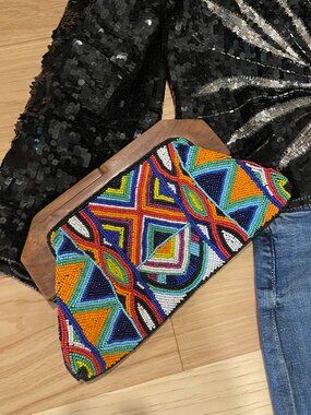 Beaded and Wooden Aldo Clutch